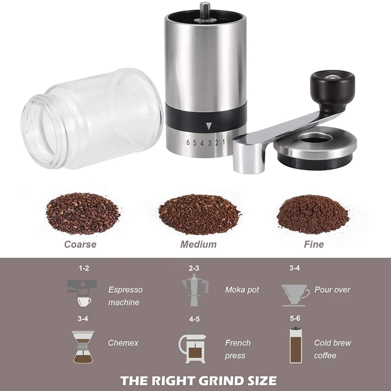 

Manual Coffee Grinder - Hand Coffee Mill with Ceramic Burrs 6 Adjustable Settings - Portable Hand Crank (Straight)