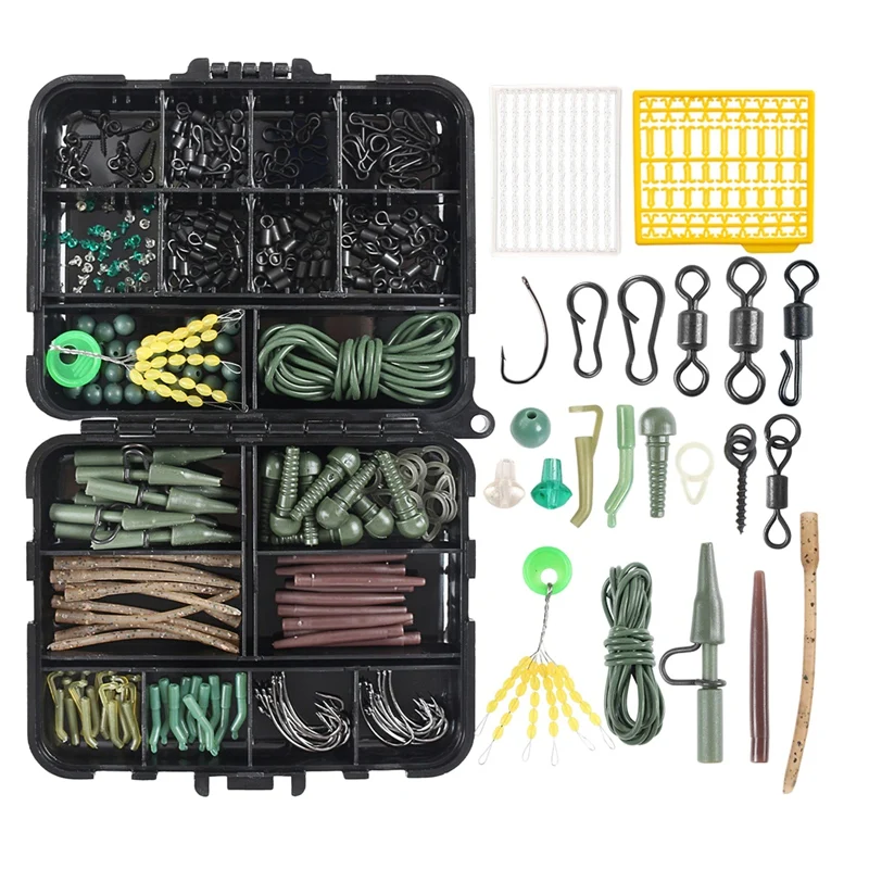 

292Pcs Carp Fishing Tackle Kit-Assorted Carp Fishing Equipment Set Including Carp Hooks Fishing Swivels Clips Sinker