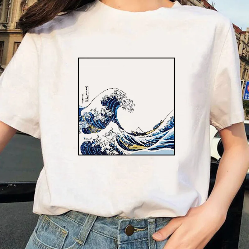 

2021 The Great Wave of Aesthetic T-Shirt Women Tumblr 90s And So It Is Ocean Fashion Graphic Tee Cute Summer Tops Casual T Shirt