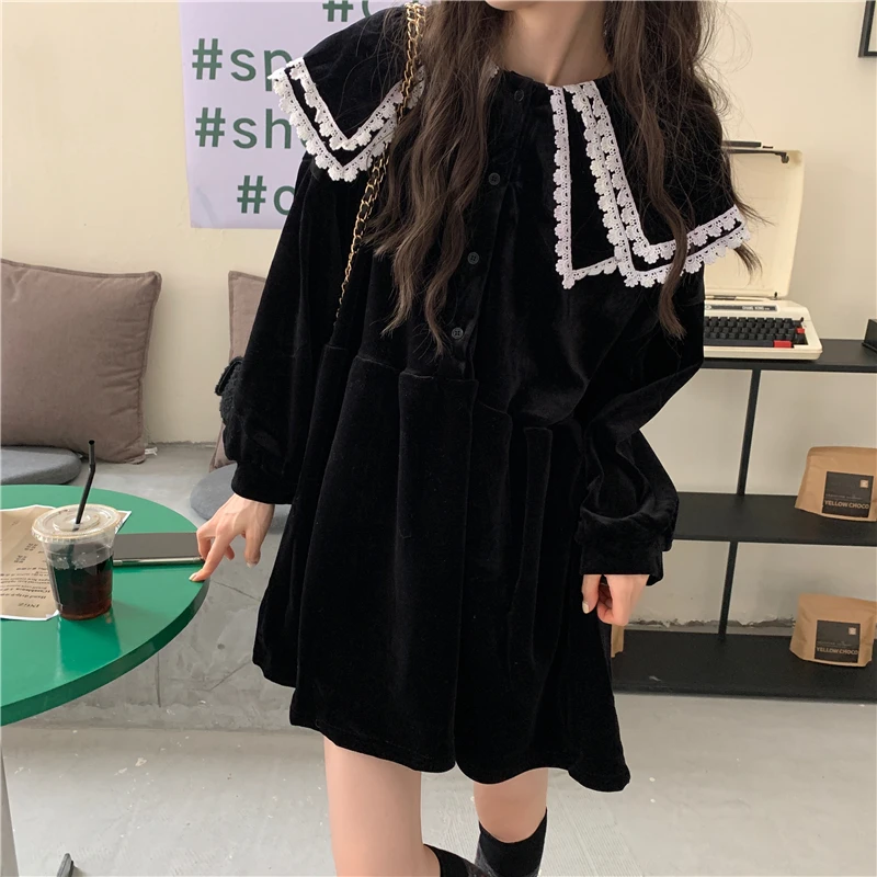 Осеннее женское черное мини-платье элегантные модные бархатные платья с длинным