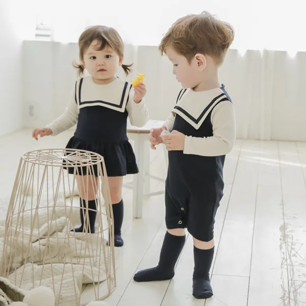 

Children Brother Sister Matching Outfits Spanish Korean Baby Toddler Newborn Romper Overalls Girls One Piece Dress Boys Clothes