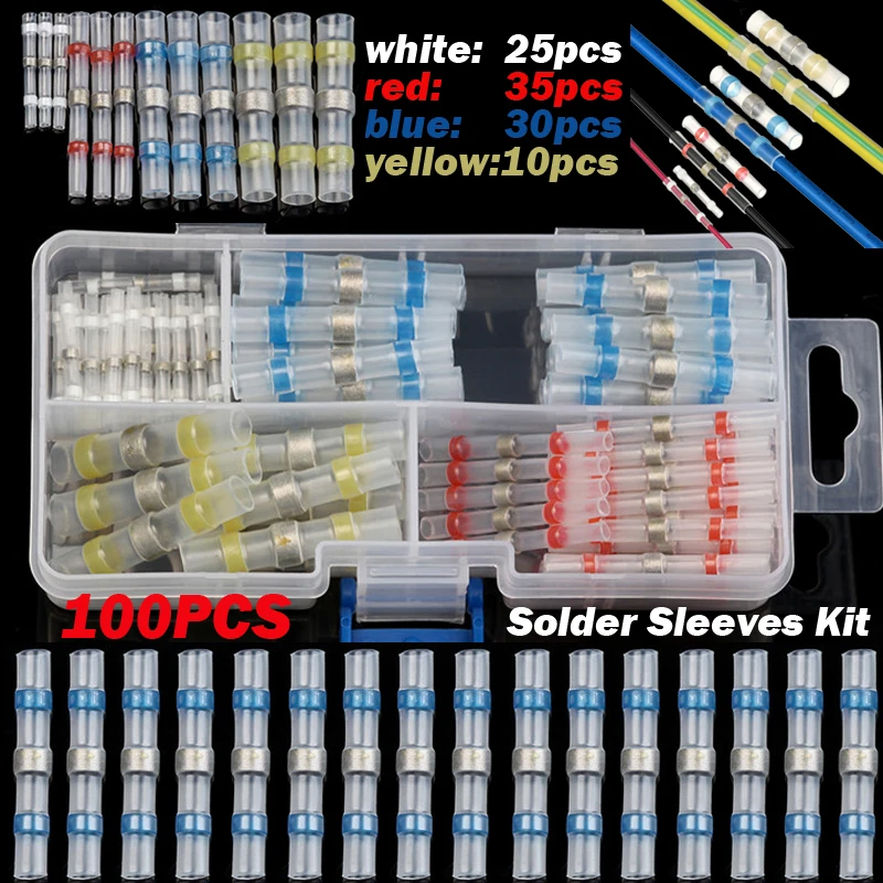 100PCS With Box 1 150/100/50 шт изолированный пайки рукав Уплотнение Термоусадочной терминалы Водонепроницаемый электрические проволочные стыковые соединители комплект 10-26AWG - Цвет: 100PCS With Box 1