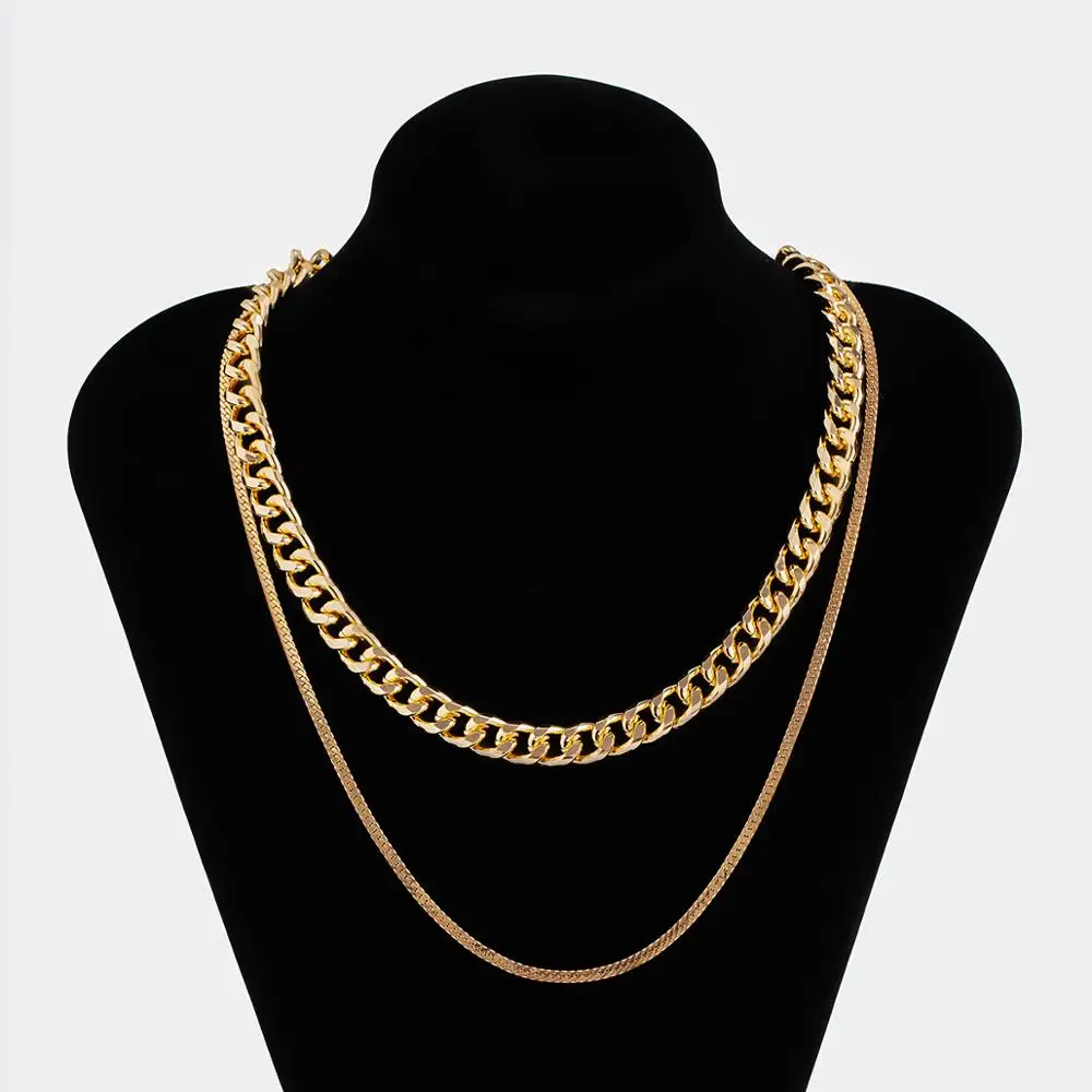 

IngeSight.Z Multi Layered Gold Color Copper Flat Snake Chain Choker Necklace Steampunk Curb Cuban Collar Necklaces Women Jewelry