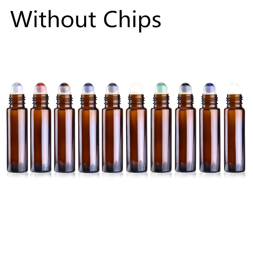 Without Crystal Chip 10 шт. стеклянный контейнер, трубки, бутылки для эфирного масла, 10 мл, драгоценный камень, кристалл, ролик для хранения масла, трубка для ароматерапии - Цвет: Without Crystal Chip