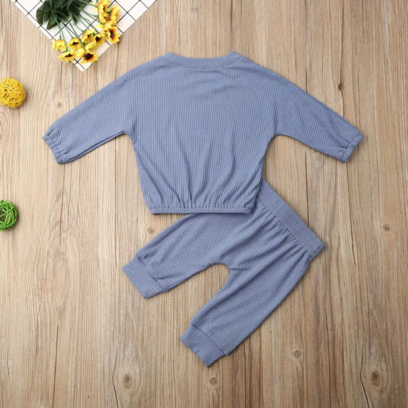 

0-24M Toddler Baby Girls Clothes Set Long Sleeve Solid Tops T-shirt + Long Pants Outfits