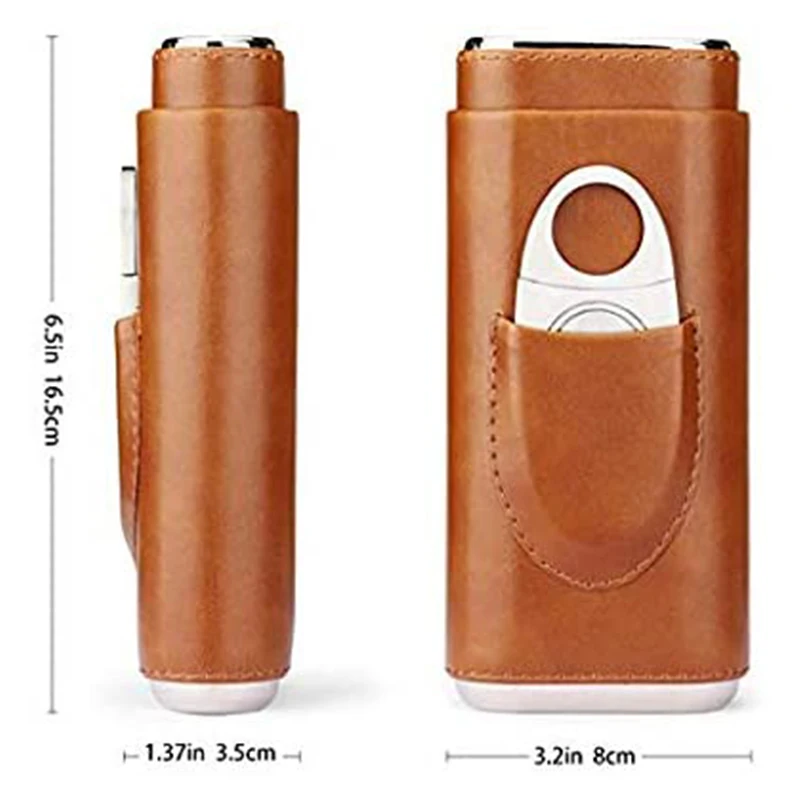 

Leather Cigar Case Portable Travel Humidor Box Pocket 3 Tube Holder Cigar Humidor Box Storage For COHIBA Cigars