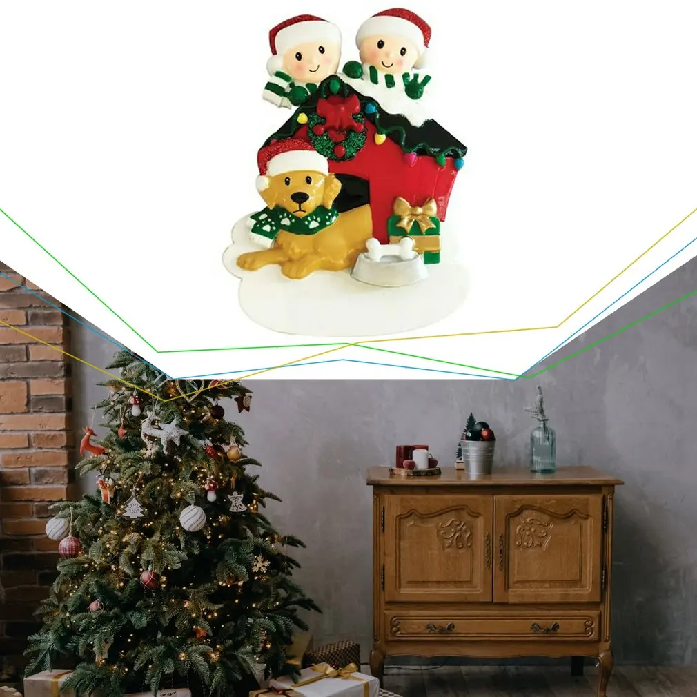

PVC Creative Family+dog Christmas Ornaments Holiday Hanging Ornaments Family Gift Creative DIY Name Blessing Pendant 2020 New
