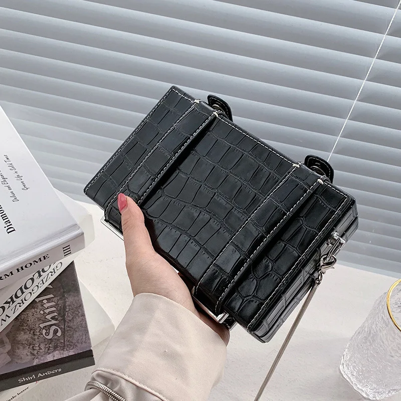 

Personalized Box Shape Bag Women High Quality Pu Leather Chain Shoulder Bag Crocodile Pattern Handbag Women's Mobile Phone Bag
