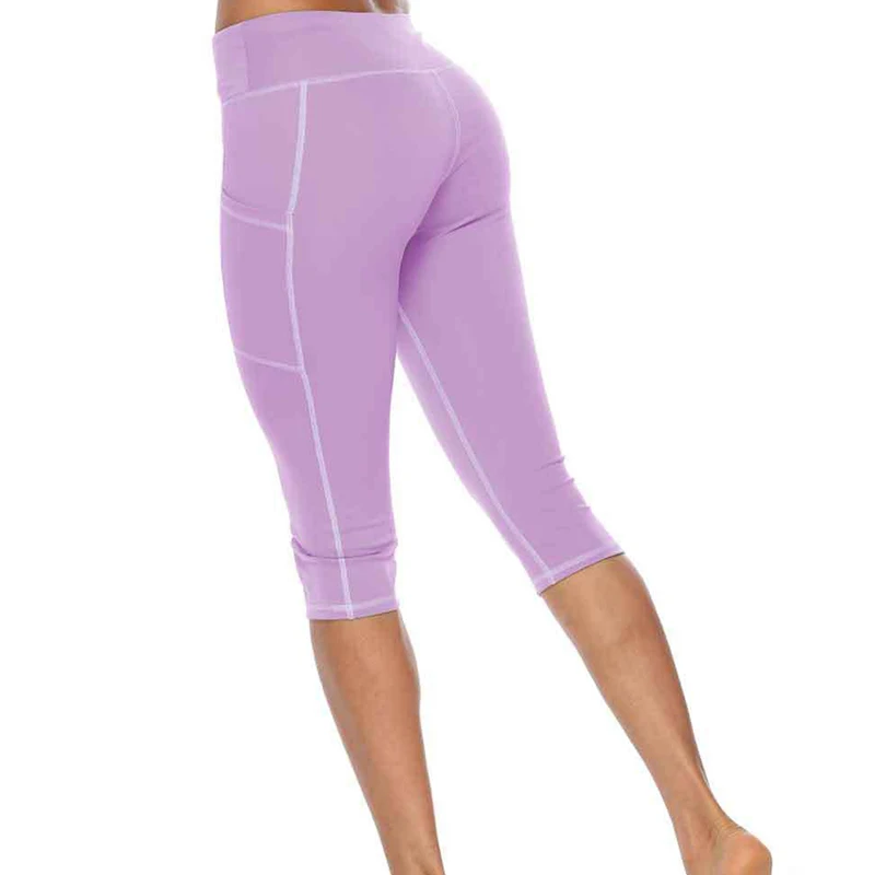 

Fashion New Women Yoga Pants Solid Color Quick Drying Fitness Pants Side Pockets Skinny Mid Waist Casual Outdoor Yoga Pants