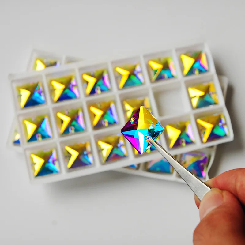3240 квадратных 12 14 16 22 мм Crystal AB Шить на кристаллы Свадебные платья плоской задней кристалл Стекло Камни Вышивание Стразы