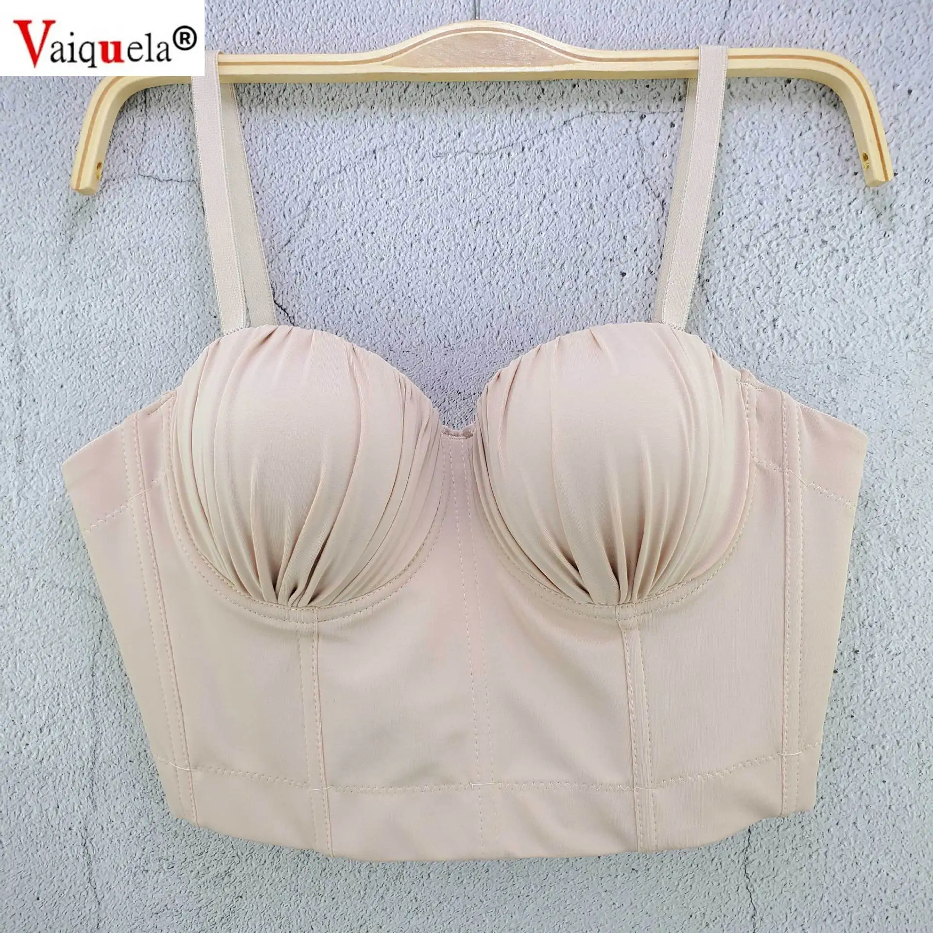 

Swimsuit Glasses Plus Size Women's Vest Knitted Pleated Chest Cup Small Sling Short Vest Elastic Outer Wear Woman Tops Bras