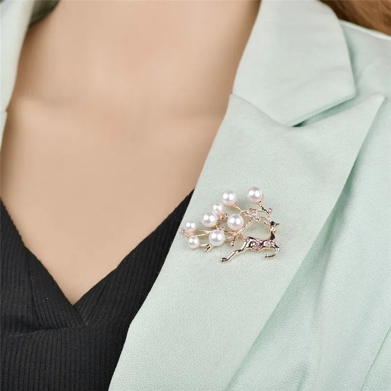 Romantic Crystal Deer Brooches Reindeer Round Pearl Elk Brooch Pins Animal Pin Scarf Jewelry | Украшения и аксессуары