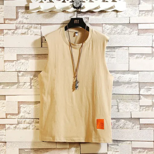 Beige Майка 5XL для бодибилдинга и фитнеса, летняя майка, мужская майка без рукавов, повседневные футболки, топы, модные хип-хоп майки с круглым вырезом для занятий в спортзале, мужские майки - Цвет: Beige
