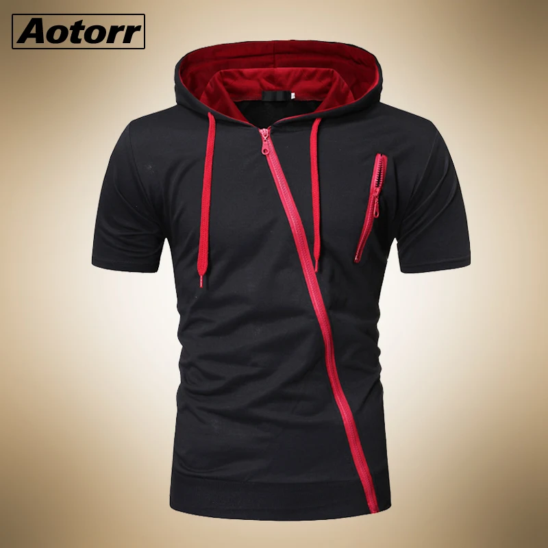 

2021 Summer Men's T-Shirts Pleated Wrinkled Slim Fit Hoodie Short Sleeve Muscle Solid Casual Tops Shirts Cool SportsTer New