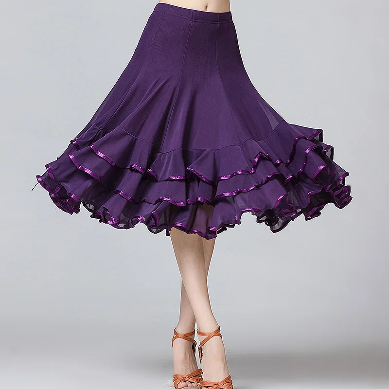 Purple Женские юбки для бальных танцев, женские современные юбки для танцев, костюмы для танго выступление, национальный стандарт, юбки для танцев - Цвет: Purple