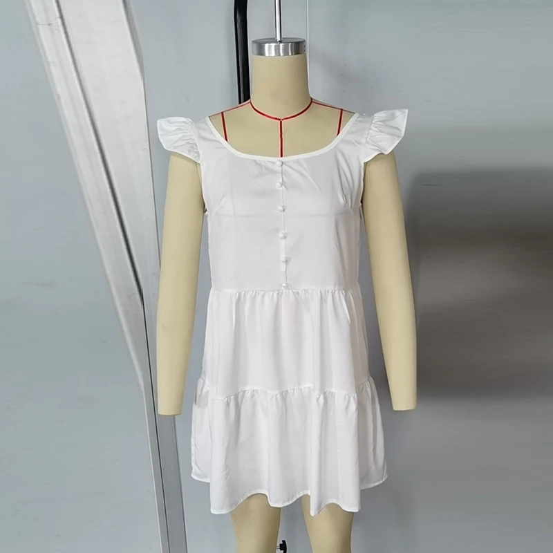 

Women's Backless Elegant Playsuit Ruffle Sleeve Button A-line Rompers For Women 2021 Summer Casual Holiday Playsuit Plus Size