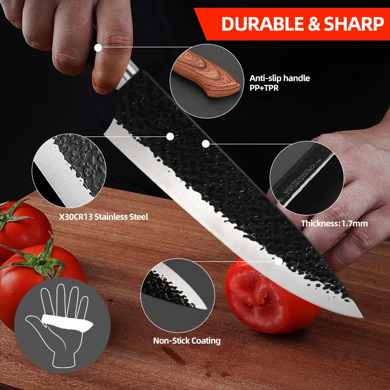 Kitchen Knife Set Stainless Steel 6 Pcs Forged Chef Knife Scissors Ceramic Peeler Carving Paring Knife Cleaver Knives Gift Case