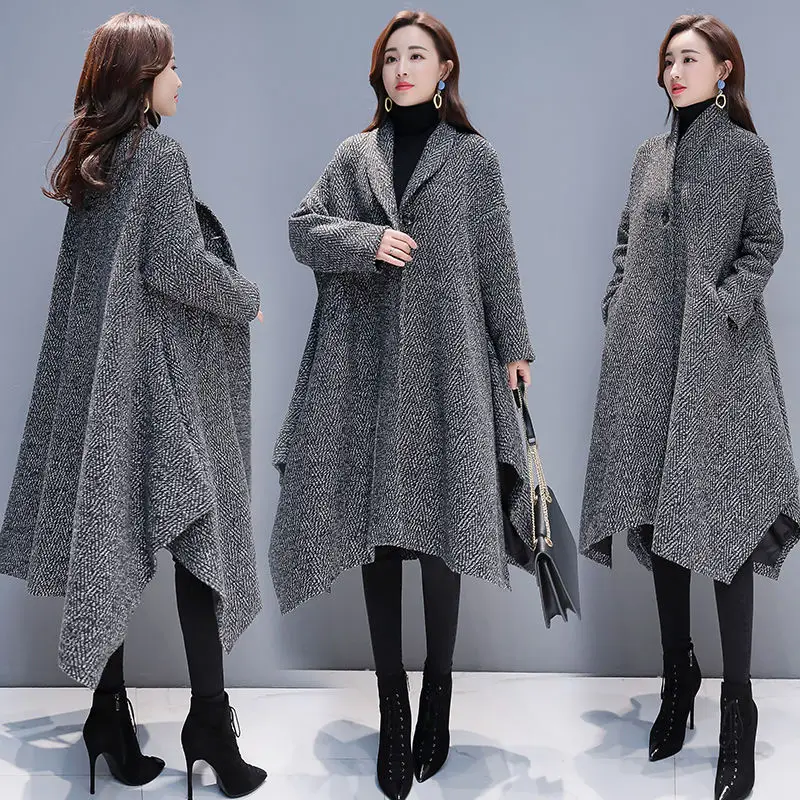 

Woolen Coat Women Middle Long Korean Autumn Winter New Irregular