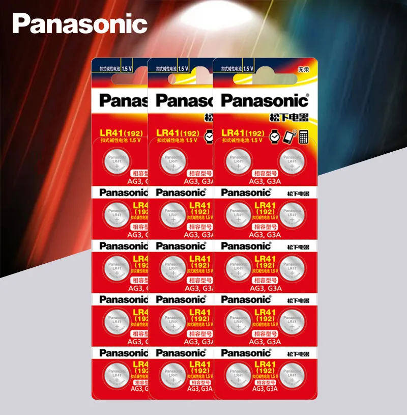 30 шт./лот LR41 батарейки Panasonic 100% оригинальные SR41 AG3 G3A L736 192 392A Zn/MnO2 1 5 V литиевые