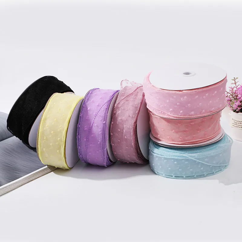 50mm 25 Meters/roll Pink White Bubble yarn Ribbon DIY Dots Handmade Organza Christmas Bownots Gift Wrapping Party Ribbons | Дом и сад