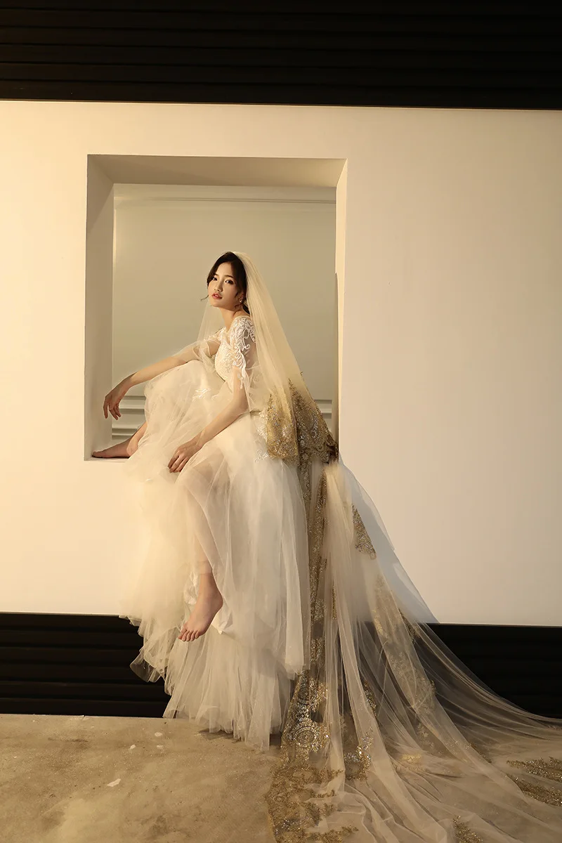 Роскошные кружевные светлые Свадебные аксессуары цвета шампанского с гребнем