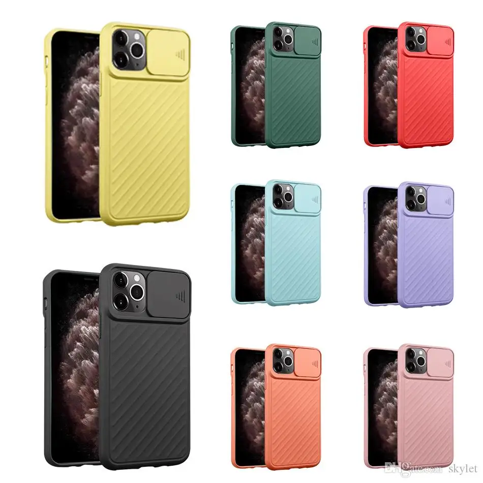 

10pcs/Lot Silicone Case with Camera Protector Silder For iPhone 11 Pro Max Soft TPU Anti-slip Texture Smart Cellphone Covers