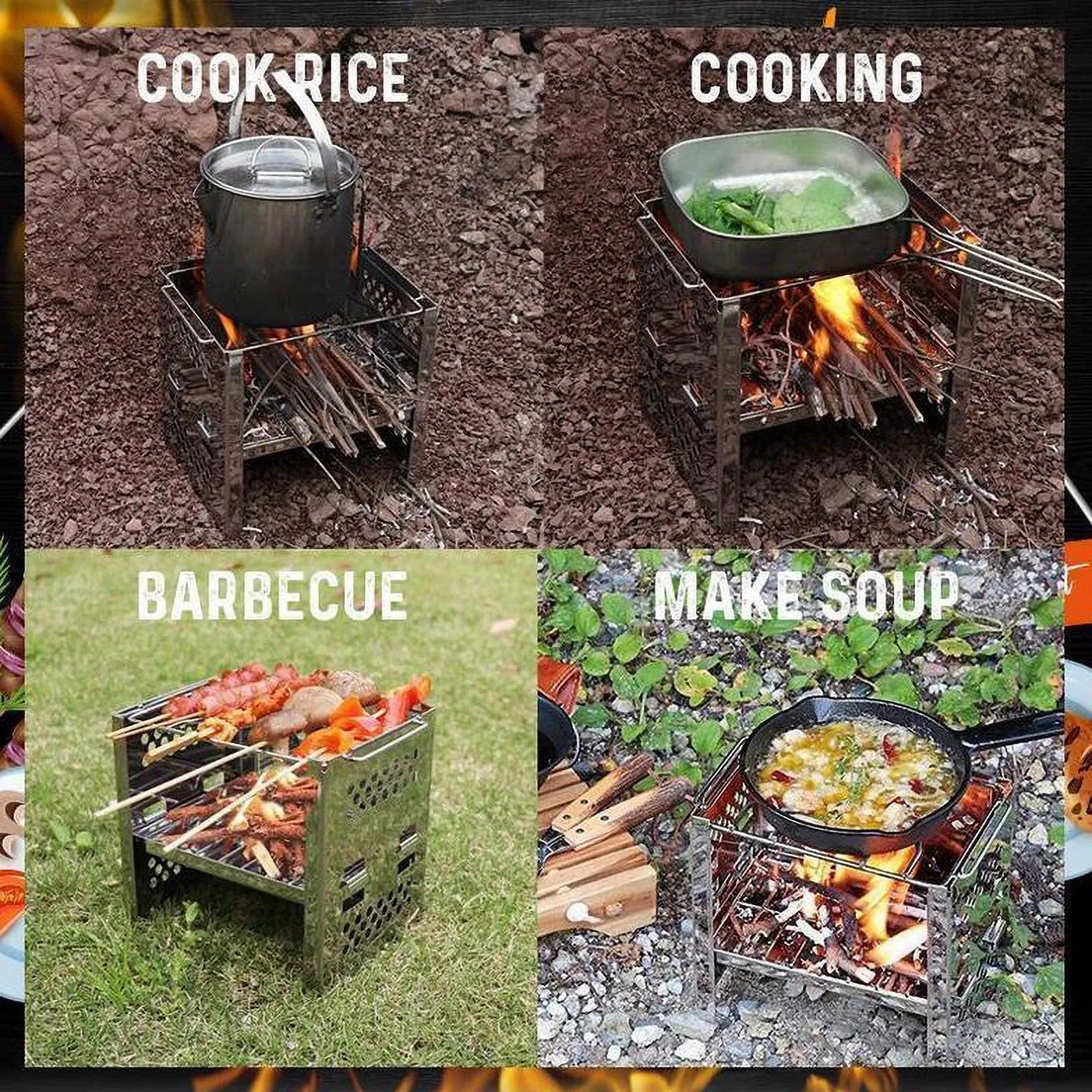 Portable Mini BBQ Grill Stainless Steel Multifunctional Folding Barbecue Outdoor Camping Picnic Tool Accessories Tools | Дом и сад