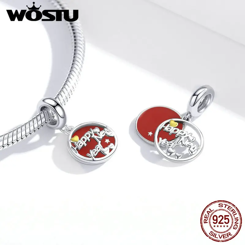 WOSTU 100% 925 стерлингового серебра с новым годом шарик позолоченным кольцом подходят