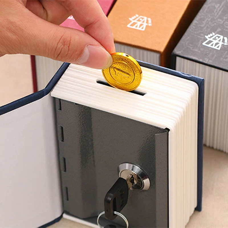 

Book Safes Fun Simulation Key Lock Book box Metal Steel Cash Secure Secret Hidden Piggy Bank Storage Box (Size 8*11.5*4.5cm)