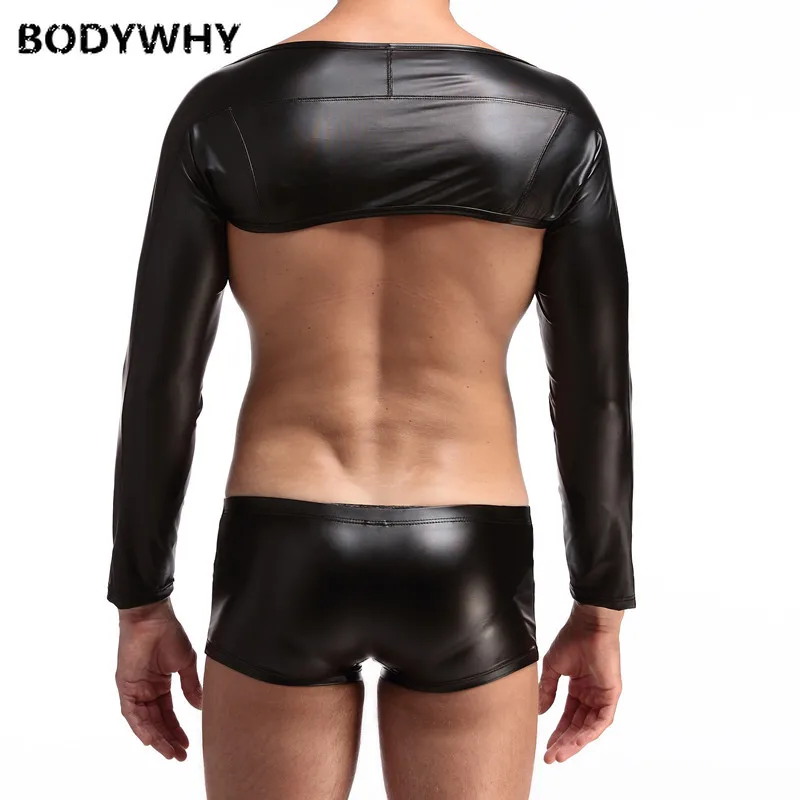 

Mens Body Sculpting Underwear Faux Leather Stretch Male Tight Arm Sheath Long Sleeves Stage Catwalk Sleeves