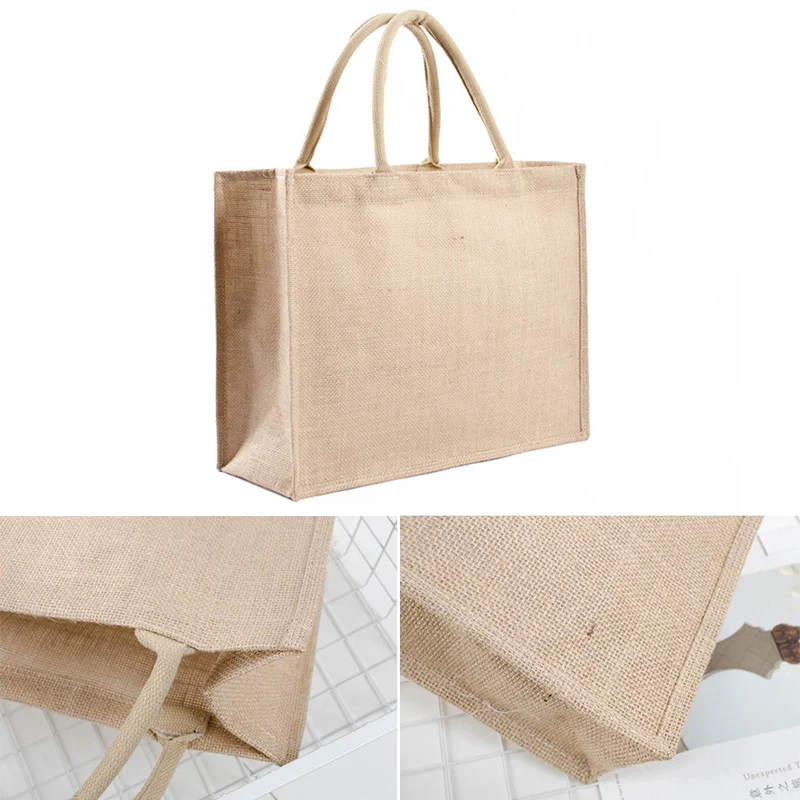 

Portable Burlap Jute Shopping Bag Capacity Handbag Bamboo Loop Handles Reusable Tote Grocery Bags for Women Girls shopping bags