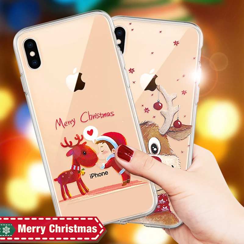 Merry Christmas Phone Case For iPhone XR XS Max X 8 7 6 6s Plus 10 Cartoon Santa Claus elk TPU Cover for 11 2019 Couples |