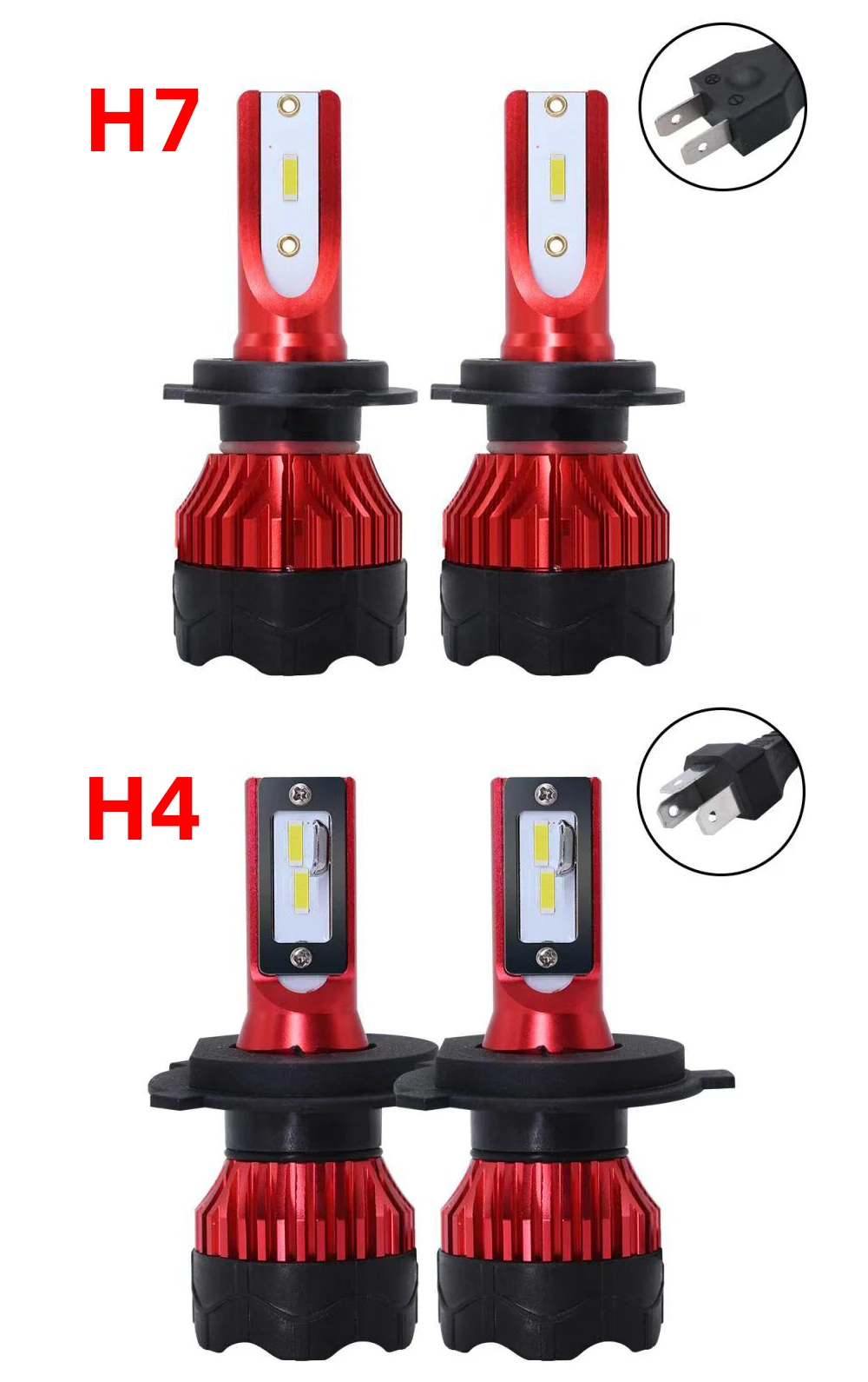 2Pcs H4 LED H7 Auto Car Headlight 9005 9006 H3 H13 H8 880 H27 9004 9007 H11 881 LED H1 K5 55W 6000LM 6000K Automobile Bulb