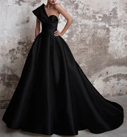 cheap simple black vestidos de gala satin plus size a line prom dresses long one shoulder floor length formal dresses abiye