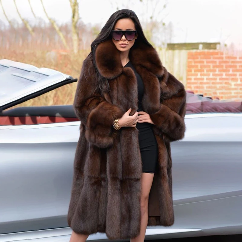 FURSARCAR 2021 Luxurious New Real Natrual Mink Fur Jacket With Collar Women Winter Fashion Design Long Mink Fur Coat Thick