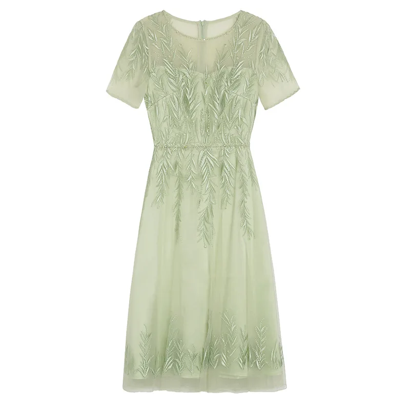 

XXXL Dresses Vestidos De Fiesta 2020 Summer Ladies Luxurious Embroidery Short Sleeve Mid-Calf Length Green Pink Dress Princess