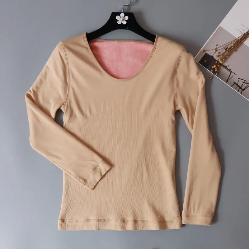 

Women 2021 Winter Fashion Thicken Thermal Underwear Tops Female Long Sleeves Tight Tops Ladies O-neck Slim Warm Tops E290