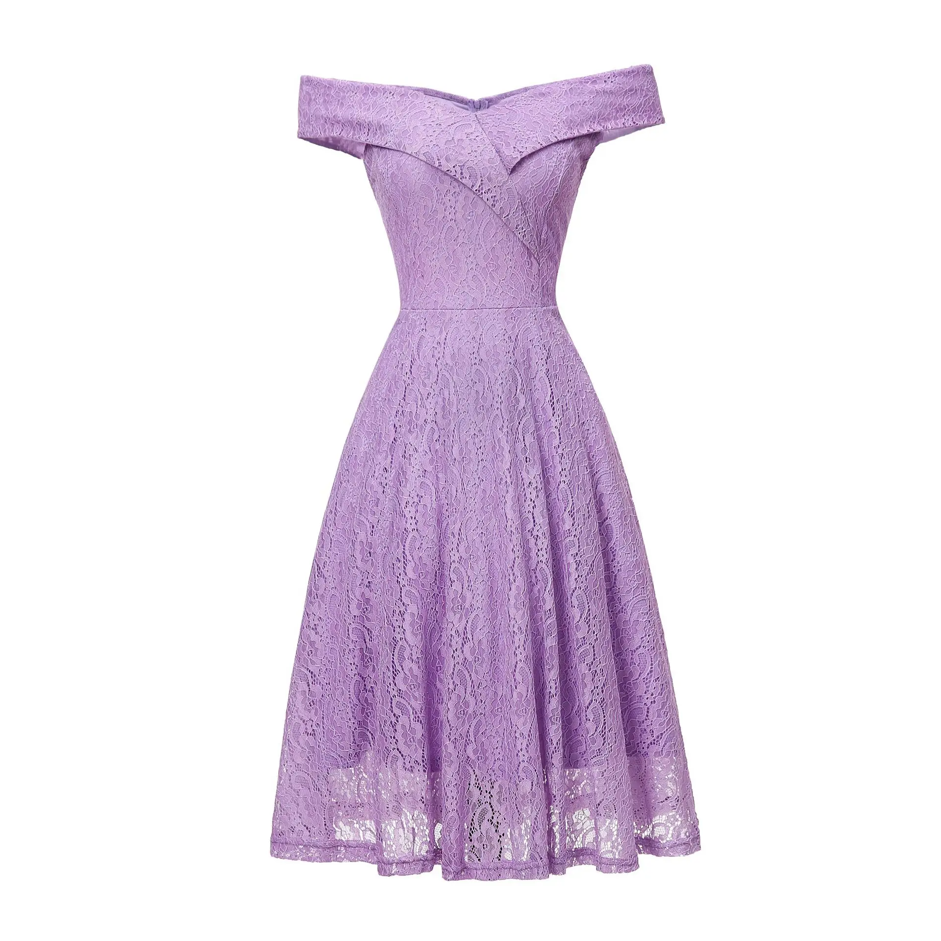 

2020 Fall New European and American Fashion Elegant Lace Hollow Long Sleeve V-neck Dress Blue High Quality Dress