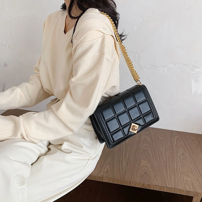 

Messenger Bags Shoulder Bag Women Bag Crossbody Bags Purse Handbag Retro PU Leather Lattice Chain Fashion Solid Color Luxury Bag