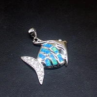 gemstonefactory jewelry big promotion 925 silver australian blue opal fish shape women ladies gifts necklace pendant 20214526
