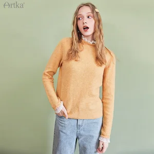 Женский свитер с имитацией овечьей шерсти ARTKA, черный элегантный мягкий пуловер из двух частей, YB20709Q, зима 2020