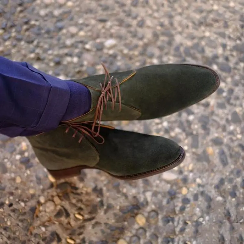 

Men Suede Lace Up High Helper Work Boots Half Ankle Olive Green Business Casual Boots Daily Versatile Classic Hot Sale 8KH336