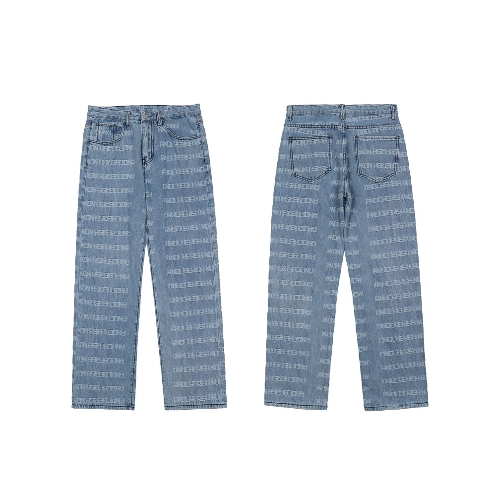 

Jeans Women Summer Trousers Cotton Vintage Washed Loose High Waist Wide Leg Pants Female Stripe Printing Straight Cowboy Man