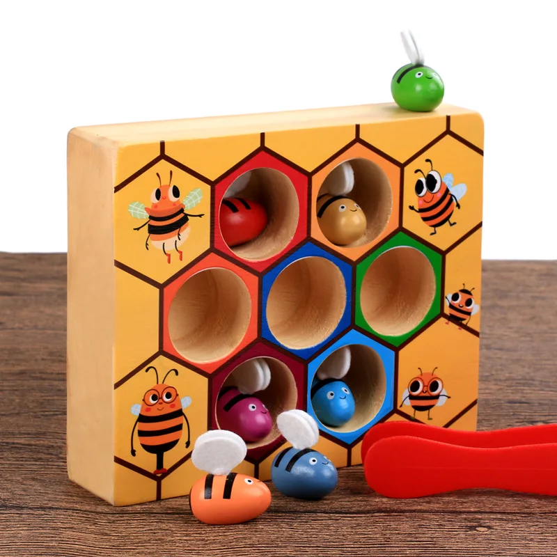 

Wooden Children Education Clip Beehive Games Early Childhood Tool Education Intelligence Color Cognition Clip Small Bee Toy