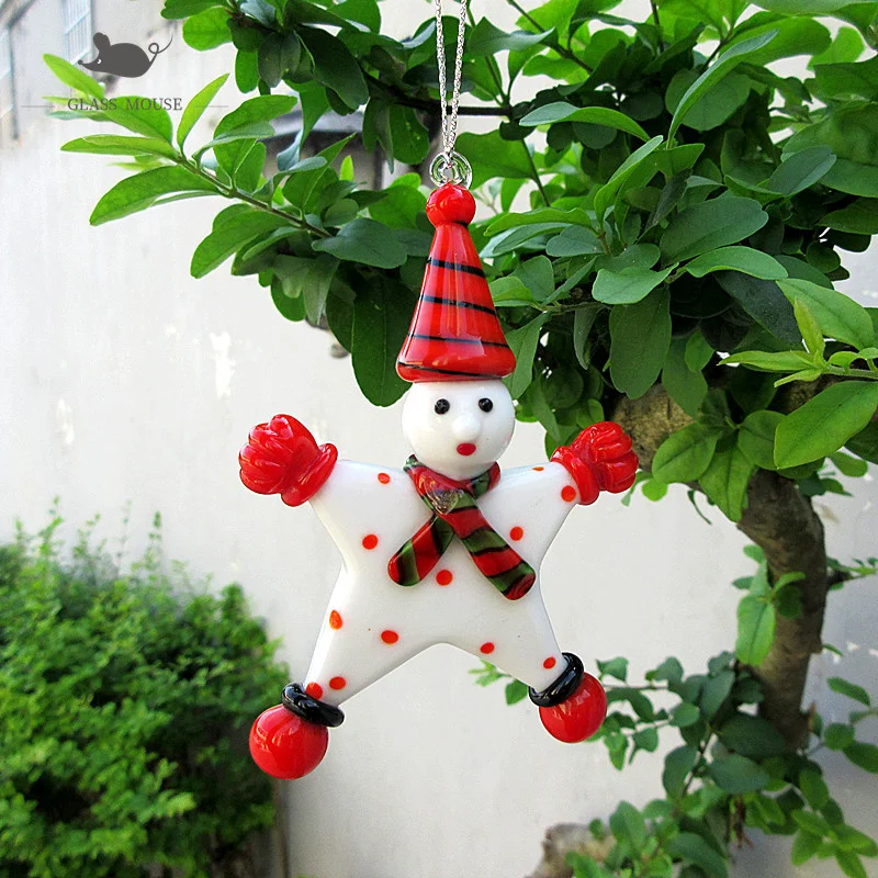 

Hanging murano Glass Christmas snowman Figurines Handmade Santa Claus Ornaments Pendant Home Fairy Garden Xmas Decor Accessories