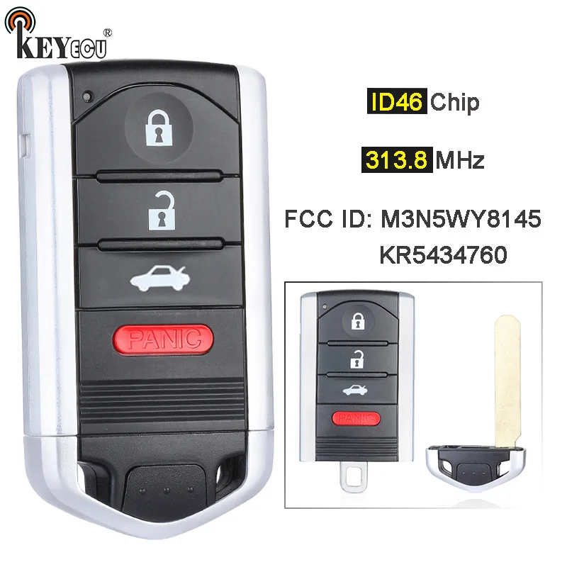 

KEYECU 313.8MHz ID46 Chip FCC ID: M3N5WY8145 KR5434760 Smart Remote Key Fob for Acura TL ILX 2009 2010 2011 2012 2013 2014 2015