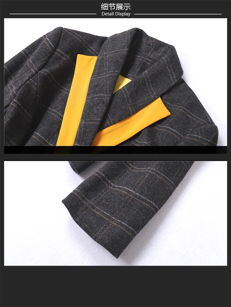 Vogue of new of autumn winters commuter plaid suit color matching collar suit collect waist feet nine minutes of pants