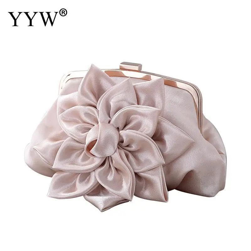 

Soft Satin Clutch Bag Folding Solid Flower Shape Evening Bags Women Ladies Clutch Party Purse Chain Wedding Elegant Handbags