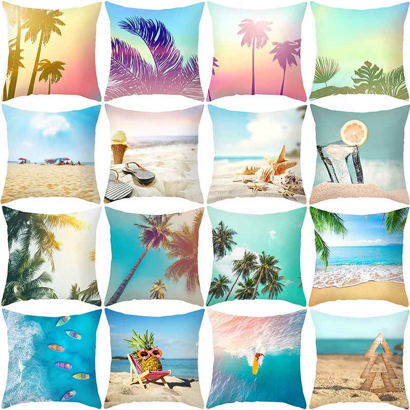 

Summer Beach Print Throw Pillow Cover Home Decor Living Room Sofa Pillowcase Office Decorative Cushion Case 45x45cm