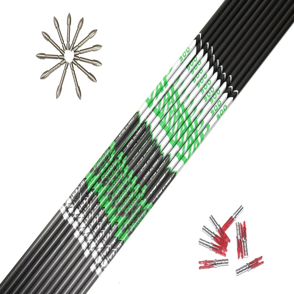 Carbon Arrow Shafts Spine350 400 500 600 700 800 900 ID4.2mm Pin Nock Stainless Steel Field Points For DIY Recurve Bow Shooting